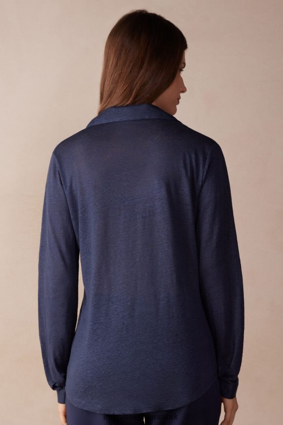 Intimissimi langærmet hørskjorte Kvinder 243j-sømand blå beklædning 8DZ4XJ1299