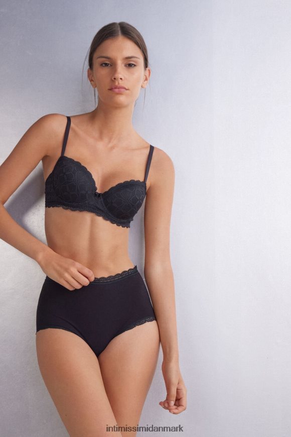 Intimissimi højtaljede franske trusser af bomuld og blonder Kvinder 019-sort undertøj 8DZ4XJ920