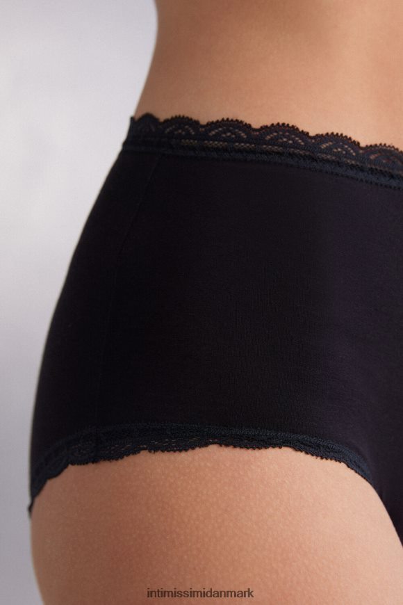 Intimissimi højtaljede franske trusser af bomuld og blonder Kvinder 019-sort undertøj 8DZ4XJ920