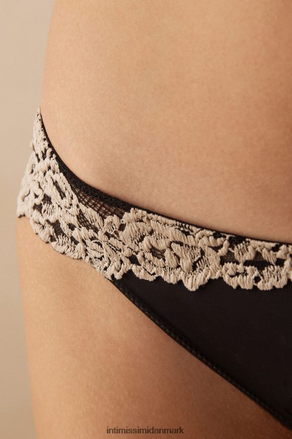 Intimissimi smukke blomster trusser Kvinder 9887-sort/elfenben undertøj 8DZ4XJ1152