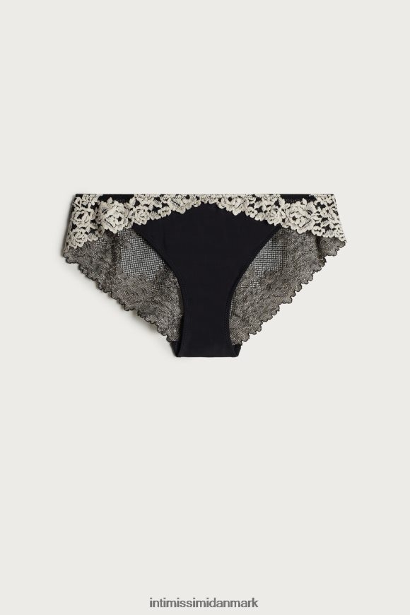 Intimissimi smukke blomster trusser Kvinder 9887-sort/elfenben undertøj 8DZ4XJ1152