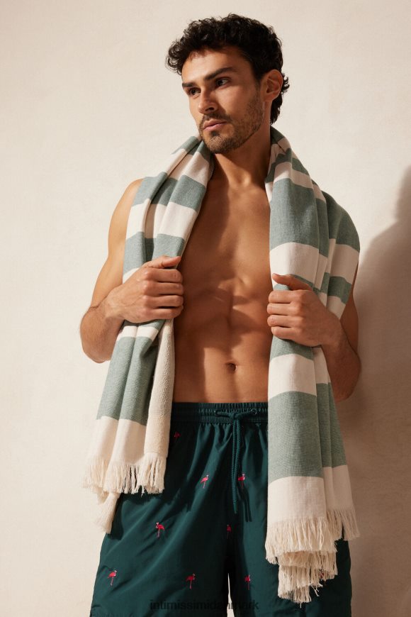 Intimissimi jacquard strandhåndklæde Mænd 284j-mørkegrøn/snorbeige tilbehør 8DZ4XJ413