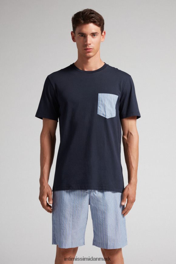 Intimissimi ensfarvet og stribet kort pyjamas i bomuld Mænd 800-midnatsblå beklædning 8DZ4XJ296