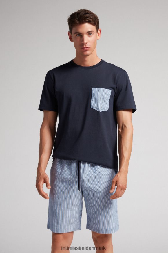 Intimissimi ensfarvet og stribet kort pyjamas i bomuld Mænd 800-midnatsblå beklædning 8DZ4XJ296