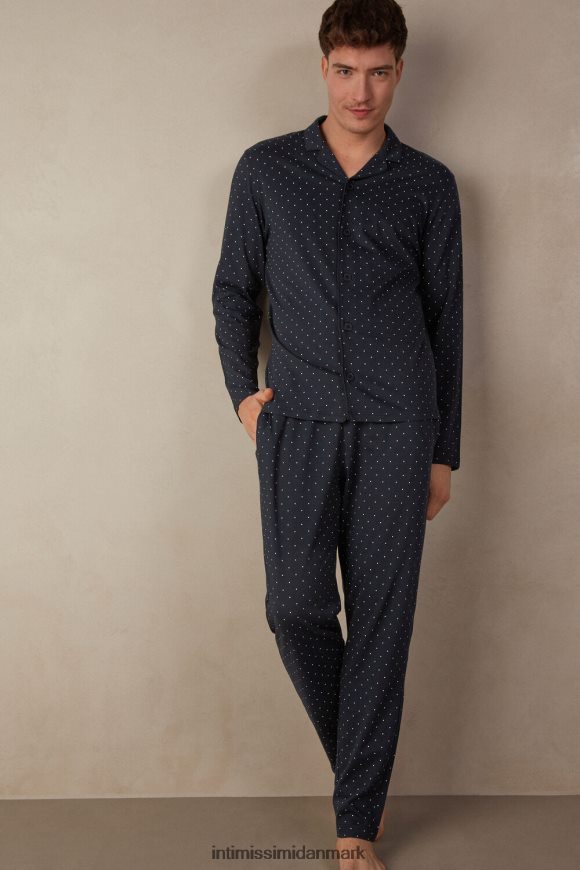 Intimissimi bomulds åben fuldlængde pyjamas med prikket print Mænd 172j-prikker-print midnatsblå beklædning 8DZ4XJ299