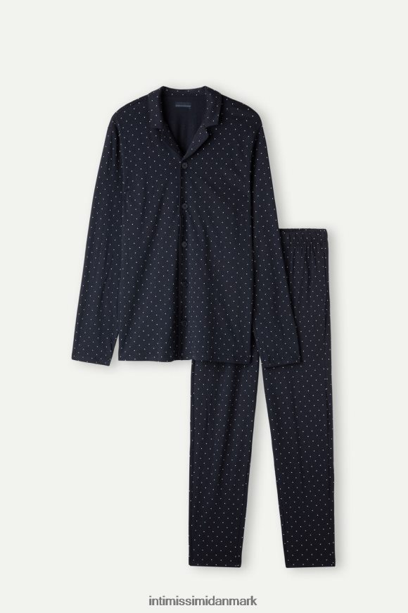 Intimissimi bomulds åben fuldlængde pyjamas med prikket print Mænd 172j-prikker-print midnatsblå beklædning 8DZ4XJ299