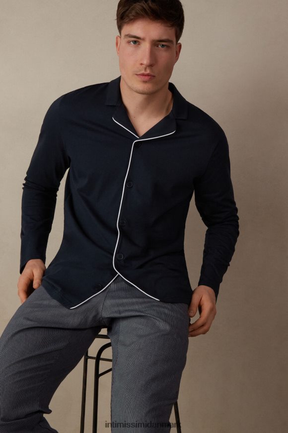 Intimissimi bomuldsribbet pique-mønster åben pyjamas i fuld længde Mænd 800-midnatsblå beklædning 8DZ4XJ300