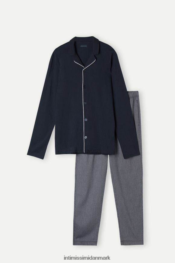 Intimissimi bomuldsribbet pique-mønster åben pyjamas i fuld længde Mænd 800-midnatsblå beklædning 8DZ4XJ300