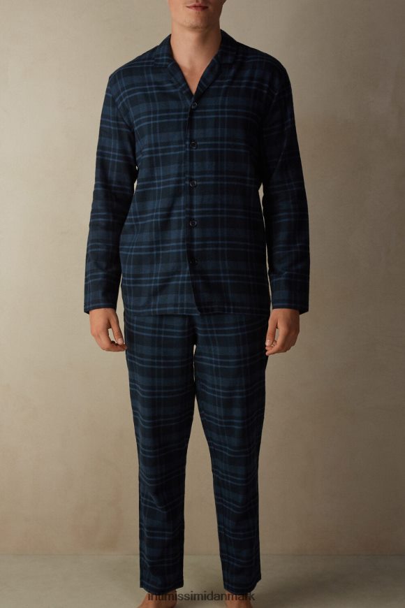 Intimissimi hel-længde blå ternet pyjamas i børstet almindelig vævet bomuld Mænd 102j-denim blå ternet print beklædning 8DZ4XJ301