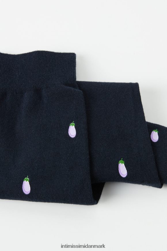 Intimissimi lange mønstrede bomuldsstrømper Mænd 188j-aubergine-print mørkeblå sokker 8DZ4XJ331