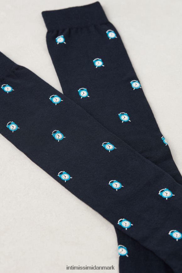 Intimissimi lange mønstrede bomuldsstrømper Mænd 191j-alarm-clock print mørkeblå sokker 8DZ4XJ335