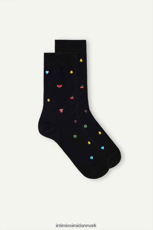 Intimissimi korte mønstrede bomuldsstrømper Mænd 199j-spilleautomat-print sort sokker 8DZ4XJ330