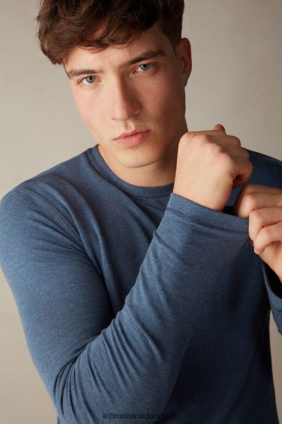 Intimissimi langærmet modal-cashmir top Mænd 5210-denim blå blanding beklædning 8DZ4XJ201