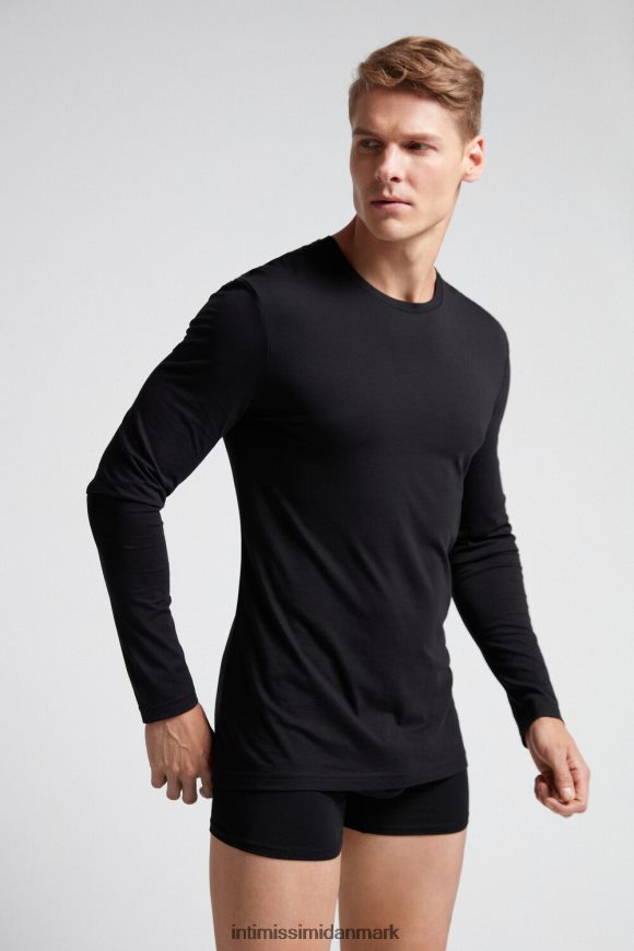 Intimissimi langærmet supima bomuldstop Mænd 019-sort beklædning 8DZ4XJ292