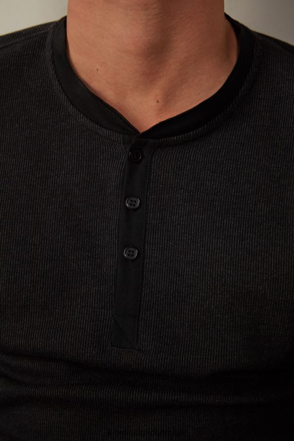 Intimissimi varm langærmet bedstefartop i bomuld Mænd 019-sort beklædning 8DZ4XJ220