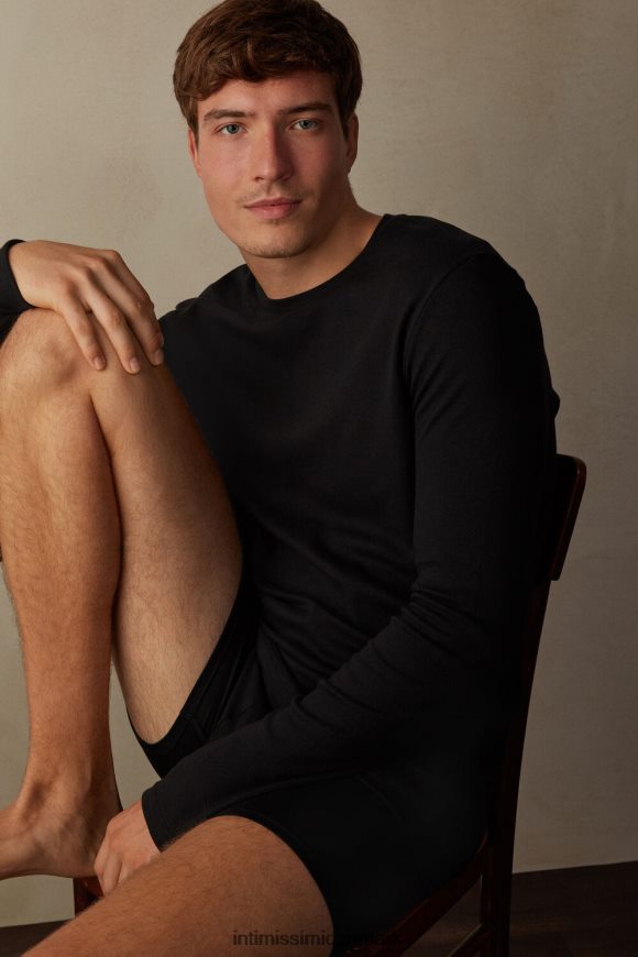 Intimissimi varm langærmet top i bomuld Mænd 019-sort beklædning 8DZ4XJ203