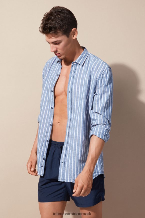 Intimissimi blå denimstribet hør- og bomuldsskjorte Mænd 292j-denim blå/hvide hørstriber beklædning 8DZ4XJ154