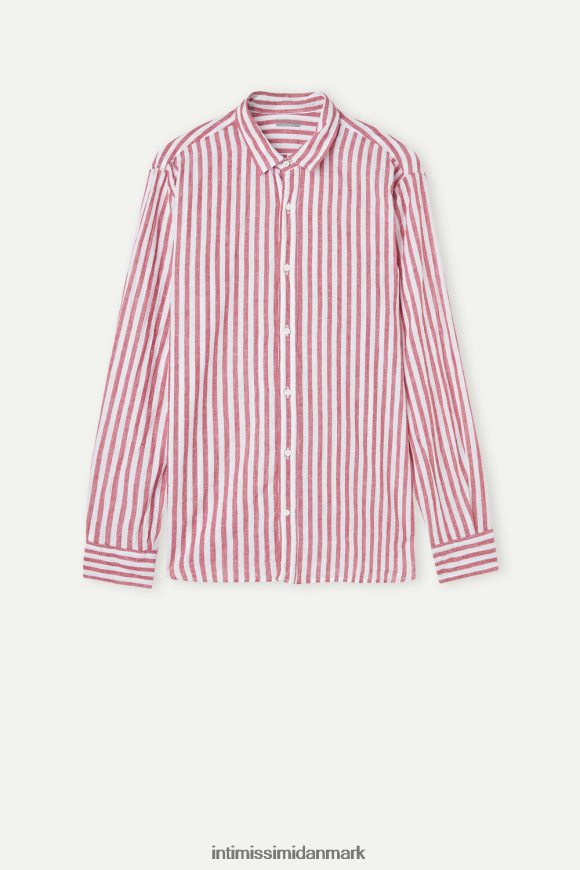 Intimissimi hvid/rød stribet hør og bomuldsskjorte Mænd 291j-hvide røde striber beklædning 8DZ4XJ157