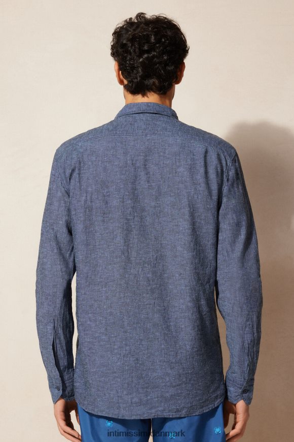 Intimissimi linned og bomuldsskjorte Mænd 288j-benzin blå beklædning 8DZ4XJ165