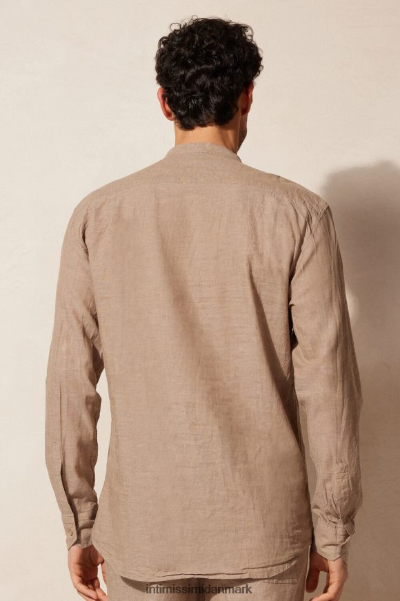 Intimissimi mandarin-kraveskjorte i hør og bomuld Mænd 295j-tobak beklædning 8DZ4XJ162