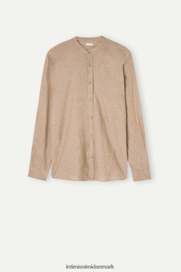 Intimissimi mandarin-kraveskjorte i hør og bomuld Mænd 295j-tobak beklædning 8DZ4XJ162