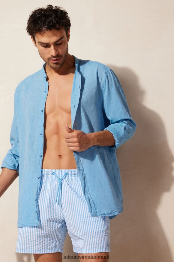 Intimissimi mandarin-kraveskjorte i hør og bomuld Mænd 296j-lyseblå beklædning 8DZ4XJ169