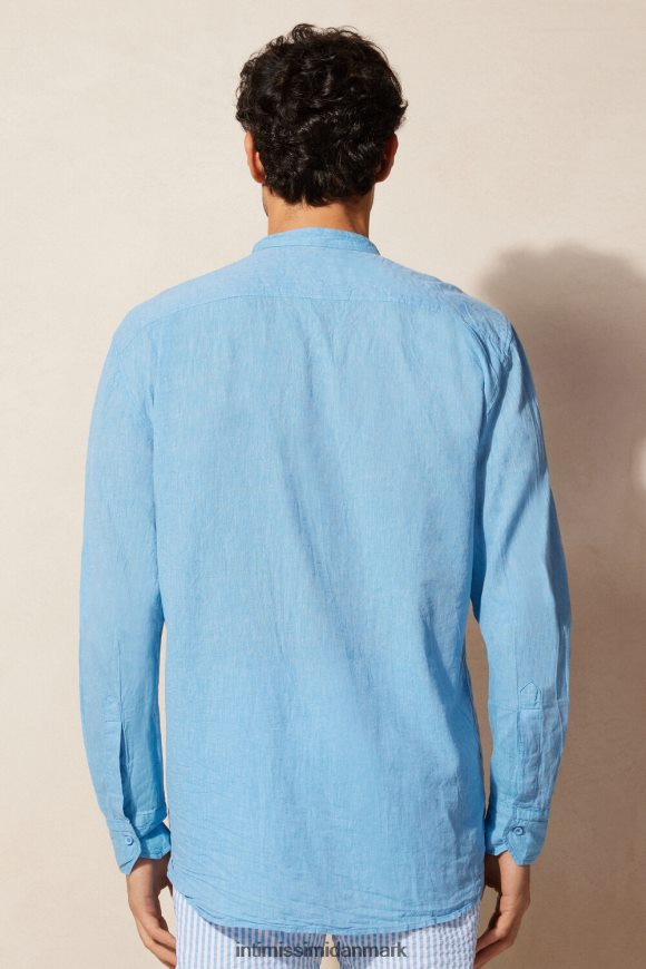 Intimissimi mandarin-kraveskjorte i hør og bomuld Mænd 296j-lyseblå beklædning 8DZ4XJ169