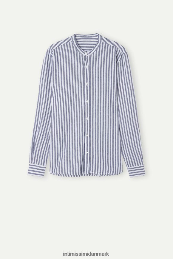 Intimissimi stribet hør- og bomuldsskjorte med mandarinkrave Mænd 297j-hvide blå striber beklædning 8DZ4XJ155