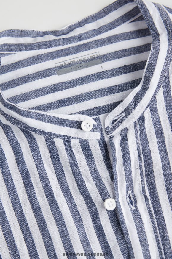 Intimissimi stribet hør- og bomuldsskjorte med mandarinkrave Mænd 297j-hvide blå striber beklædning 8DZ4XJ155
