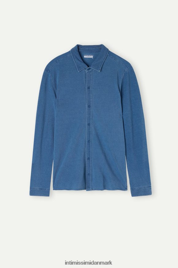 Intimissimi vasket kollektion pique-skjorte i bomuld Mænd 041j-denim blå melange beklædning 8DZ4XJ206