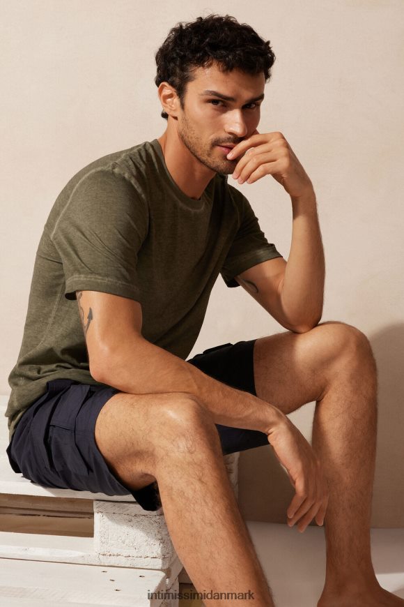 Intimissimi olievasket kortærmet bomuldstop Mænd 319j-grøn olie beklædning 8DZ4XJ161