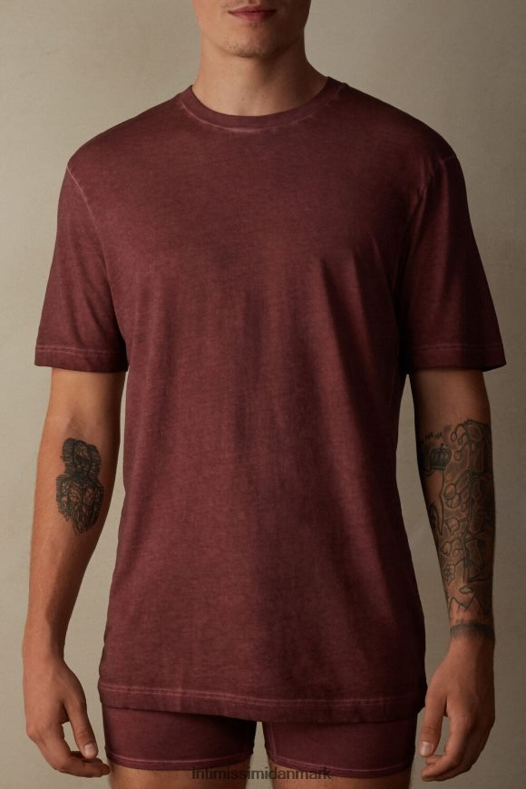 Intimissimi olievasket kortærmet bomuldstop Mænd 4891-bordeaux vasket beklædning 8DZ4XJ207