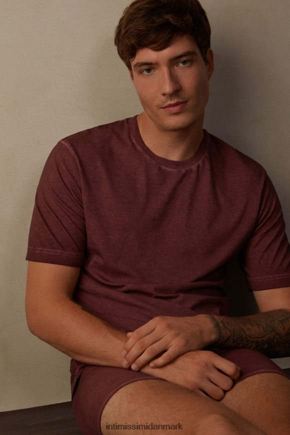 Intimissimi olievasket kortærmet bomuldstop Mænd 4891-bordeaux vasket beklædning 8DZ4XJ207