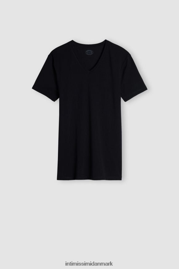 Intimissimi stræk supima bomulds t-shirt med v-hals Mænd 019-sort beklædning 8DZ4XJ280